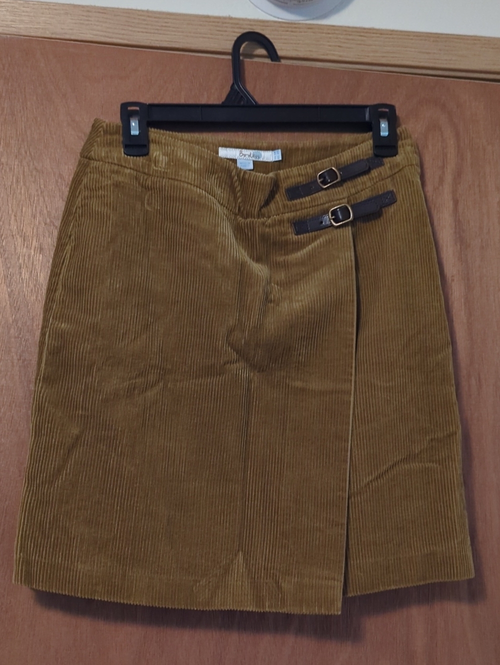 Boden Corduroy Wrap Skirt in Mustard with Buckle Straps